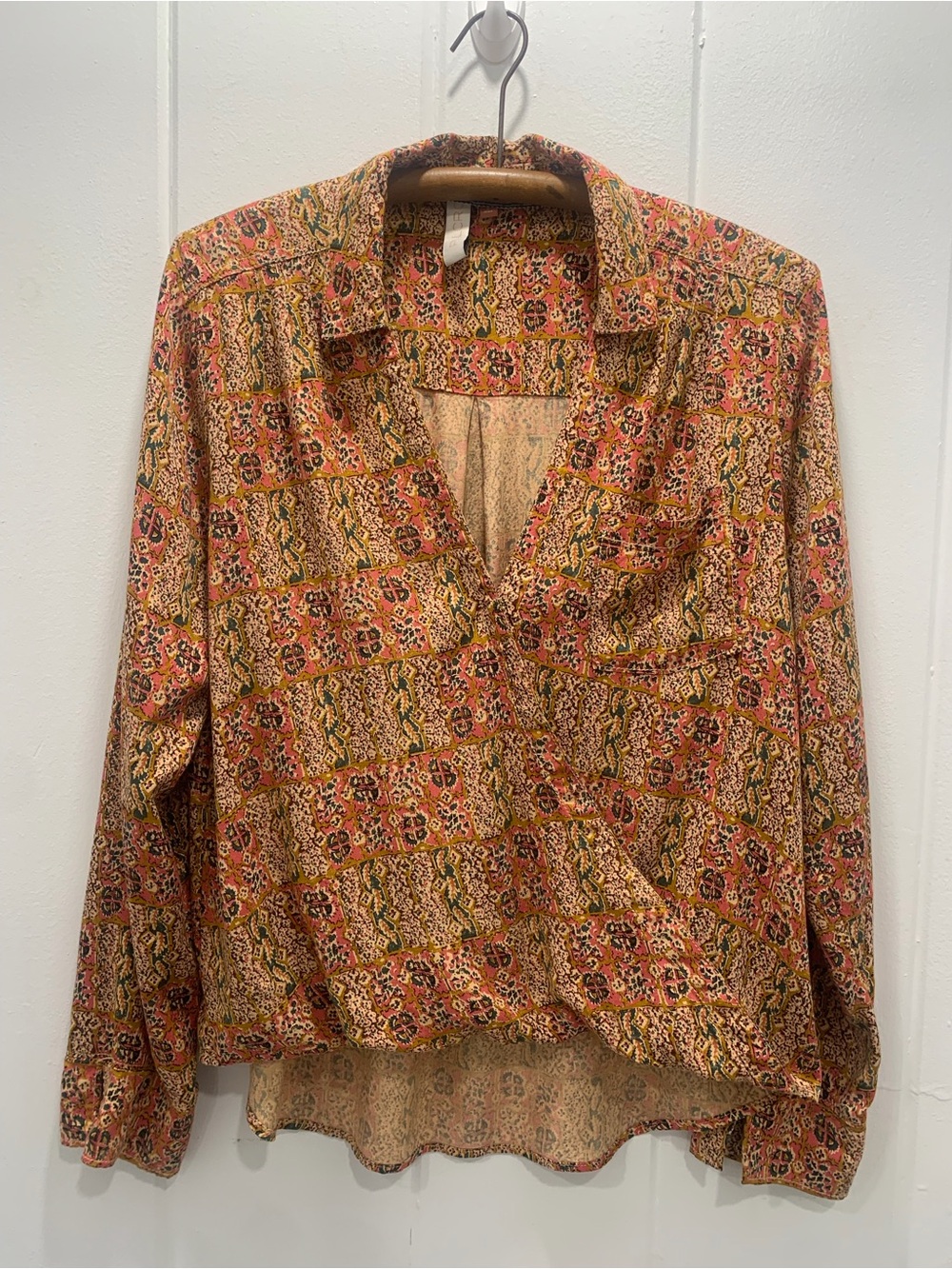 Women's Pilcro Printed V-Neck Long-Sleeve Top - Rust Multi